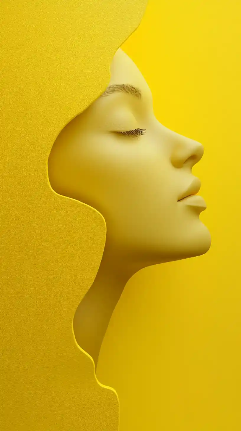 Minimal female face silhouette on smooth yellow wall