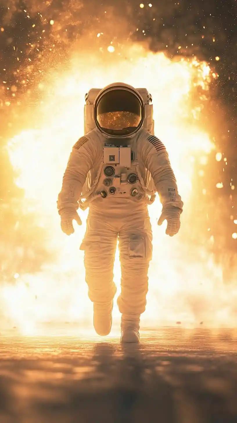 Astronaut Walking On Sunshine Above A Vast Ocean