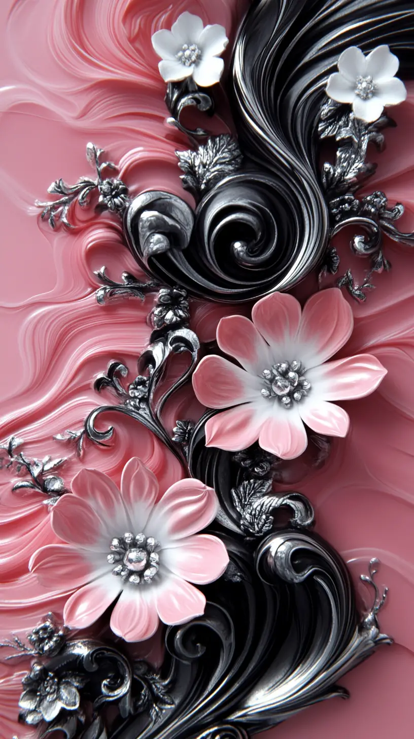 Ornate Black And Pink Abstract Floral 3D Sculpture