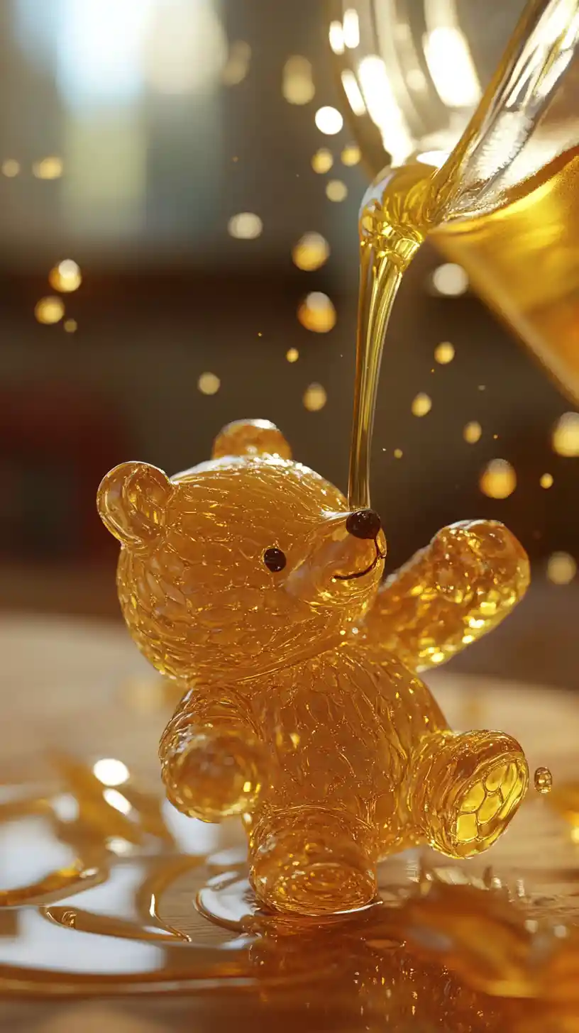 Honey Teddy Bear Figurine With Flowing Glass Pitcher Pour