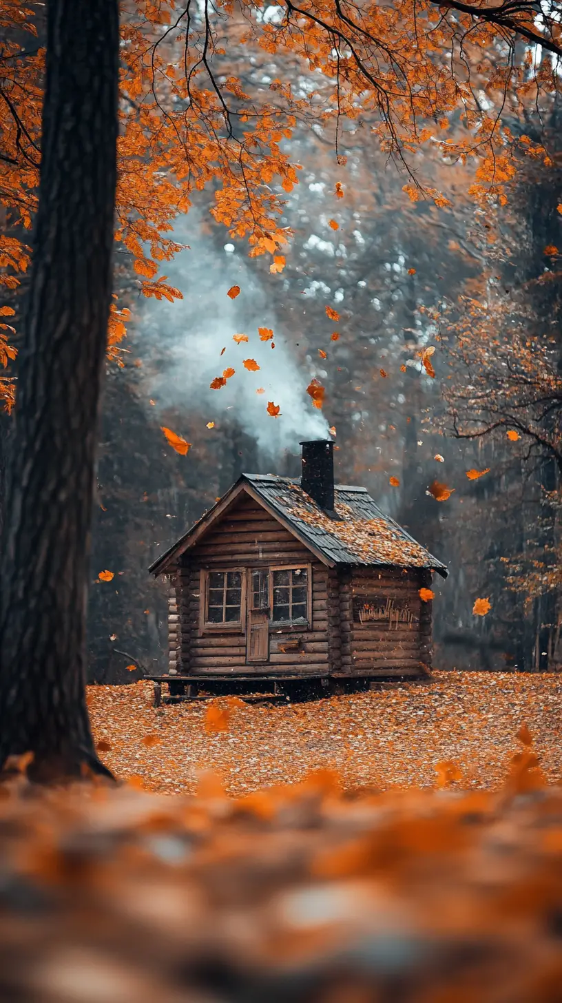 Cozy wooden cabin in a quiet autumn forest