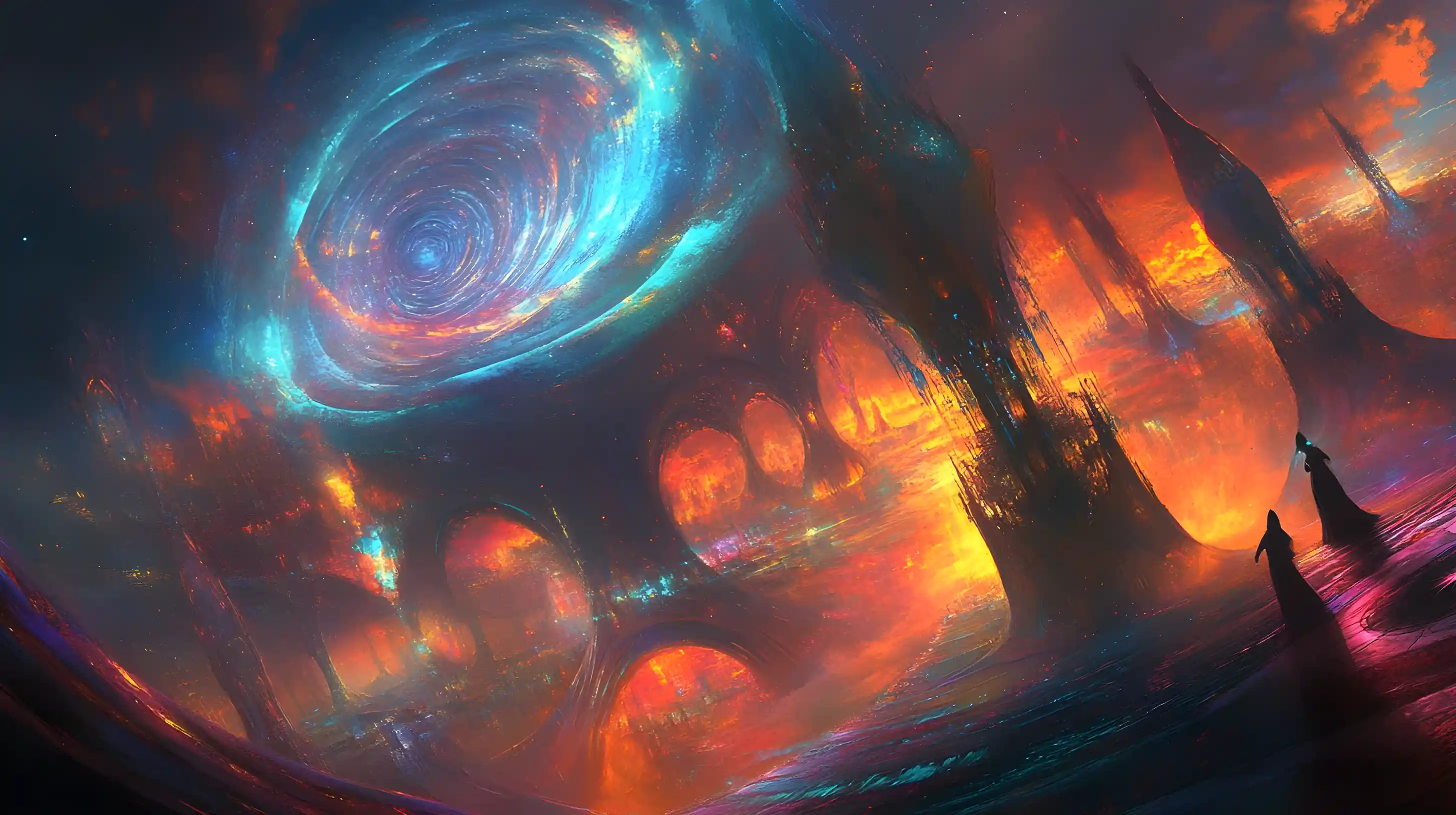 Surreal dreamscape with roaming fantastical creatures and abstract towers