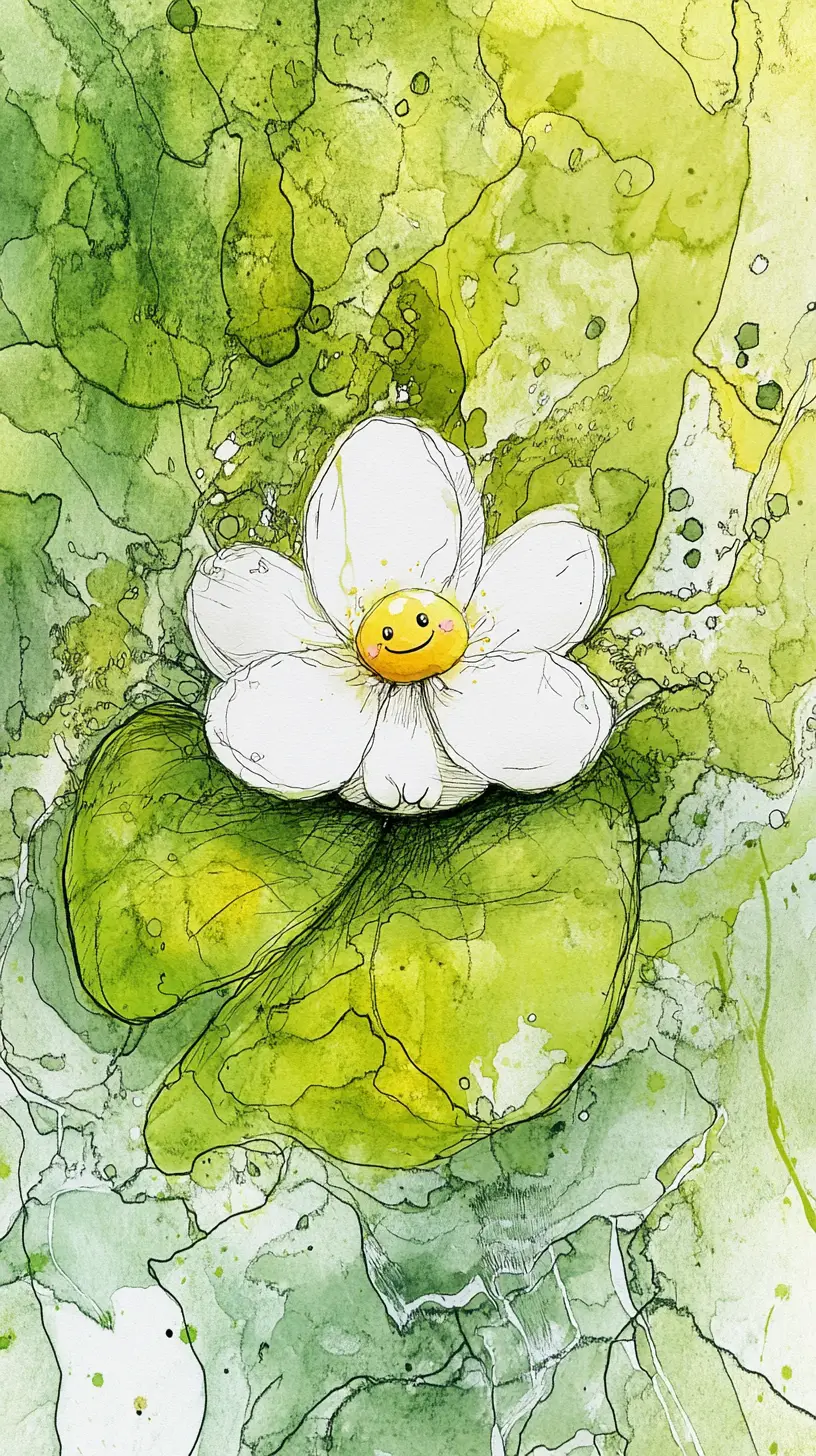 Happy cartoon mouse in a surreal melting watercolor world