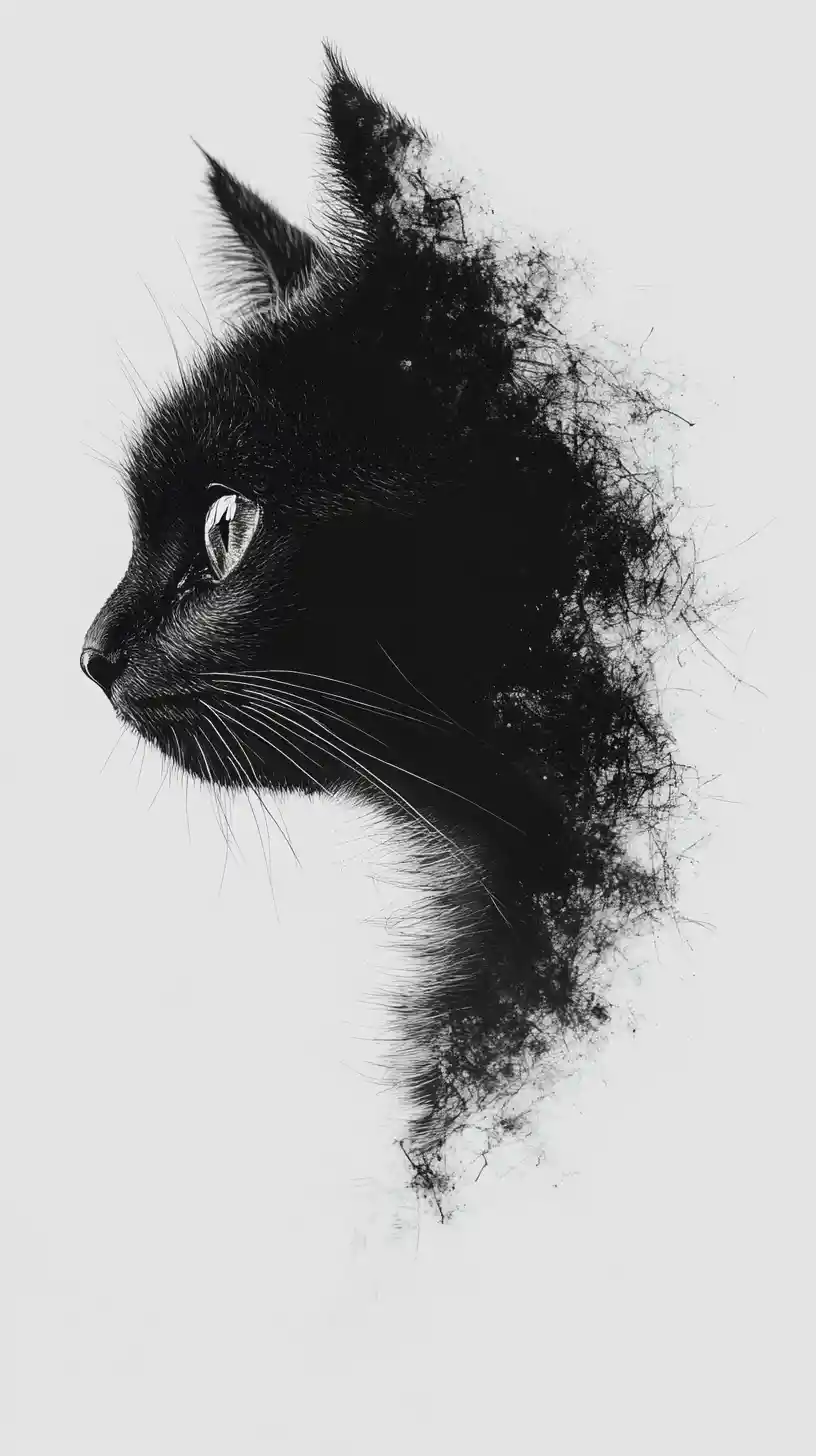Ink cat silhouette with realistic feline face details