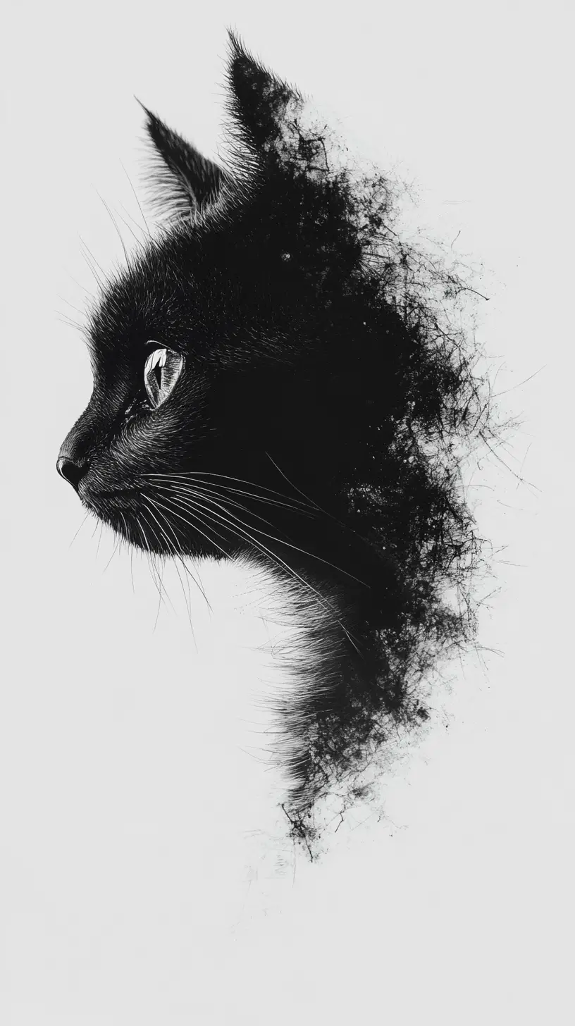 Ink cat silhouette with realistic feline face details