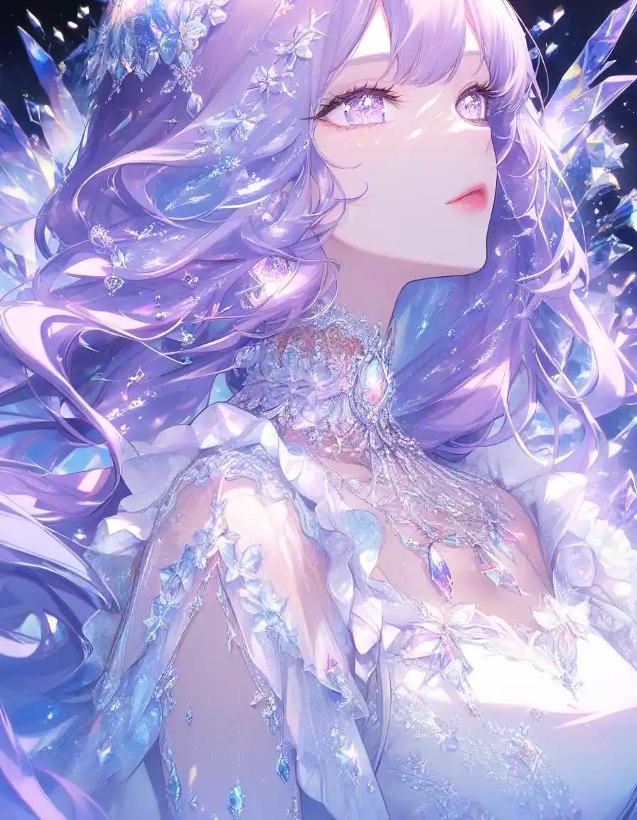Dreamy Anime Girl In White Lolita Dress Close Up