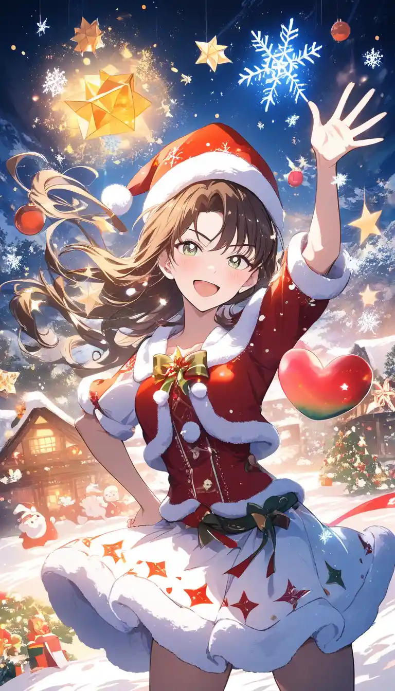 Anime girl in festive santa outfit in snowy scene