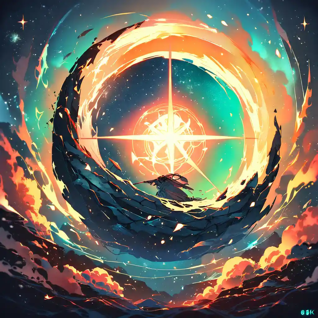 Fantasy city between burning light and frozen night