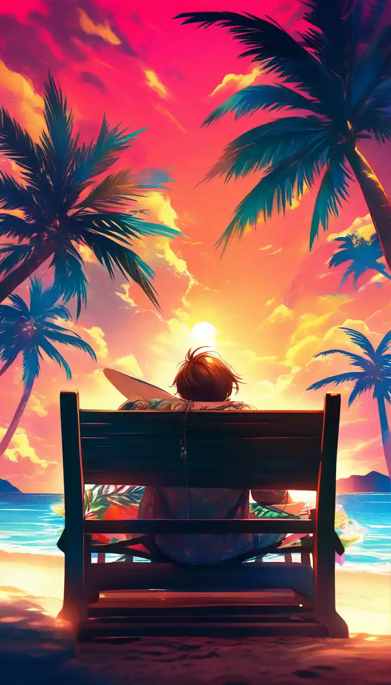 Relaxed man lounging at sunset on a tropical beach
