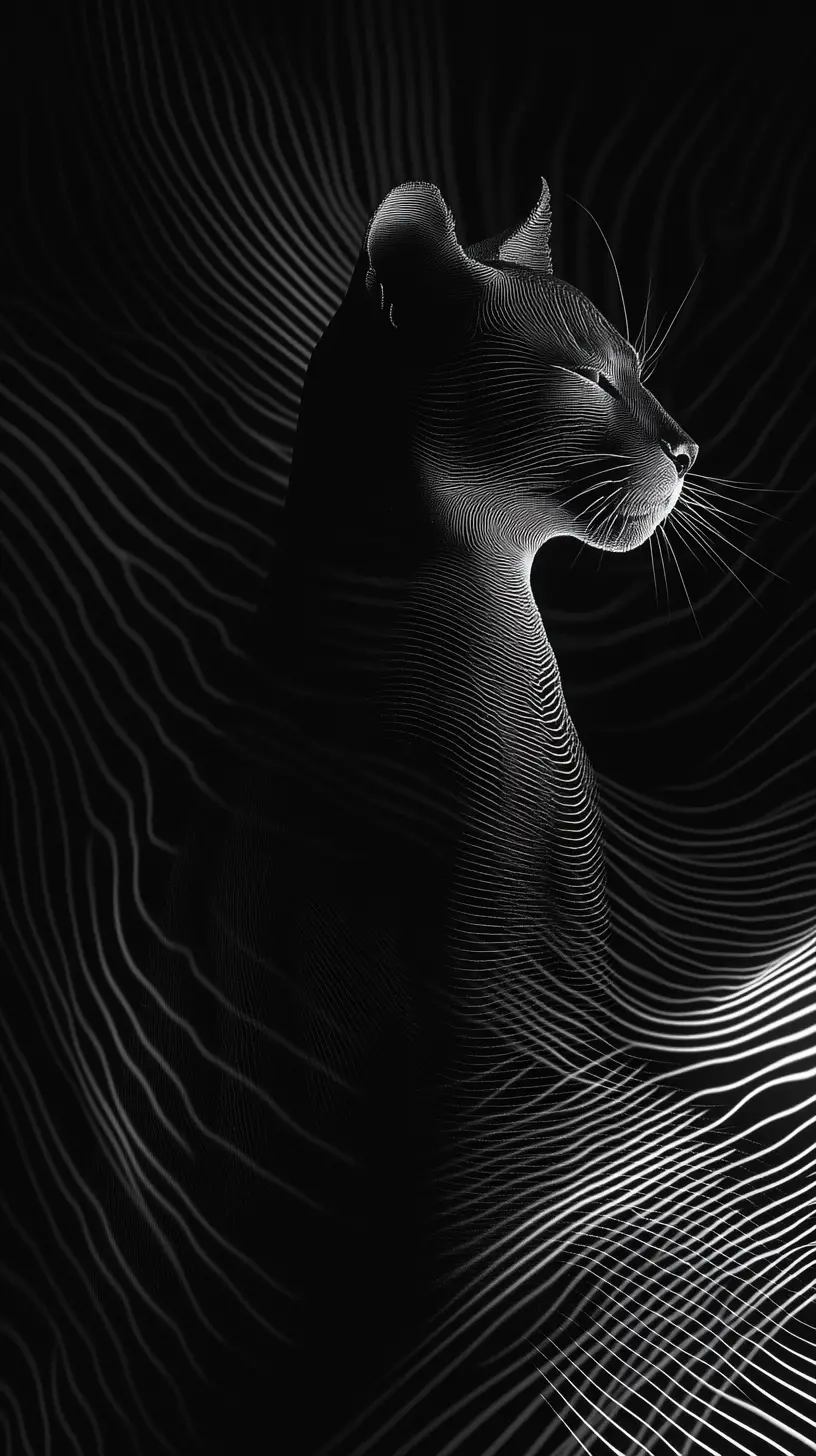 Majestic humanoid panther in balanced abstract harmony