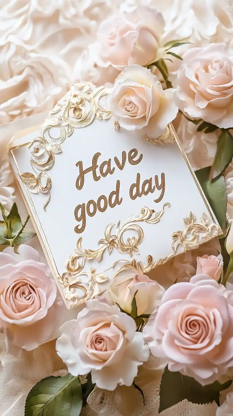 Vintage-Umschlag mit goldener Kalligrafie und pastellfarbenen Rosen