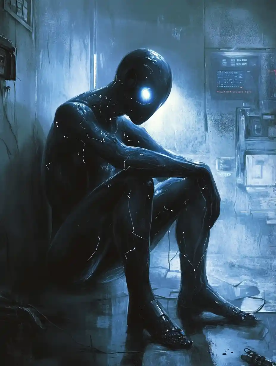 Solitary mutant in containment suit in ruined laboratory