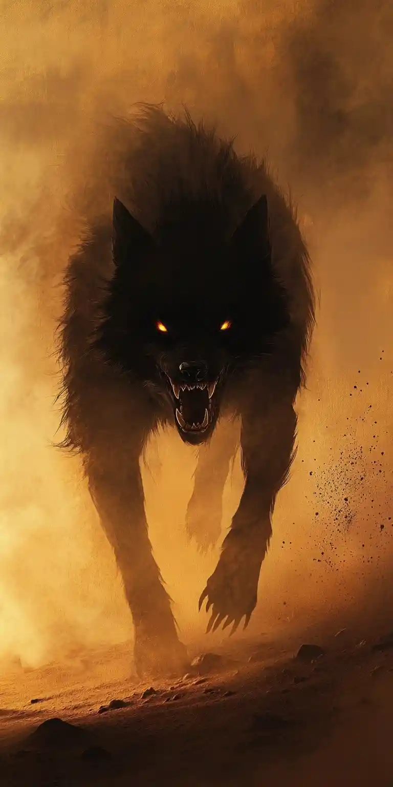Dark shapeshifting creature stalking across the desert night