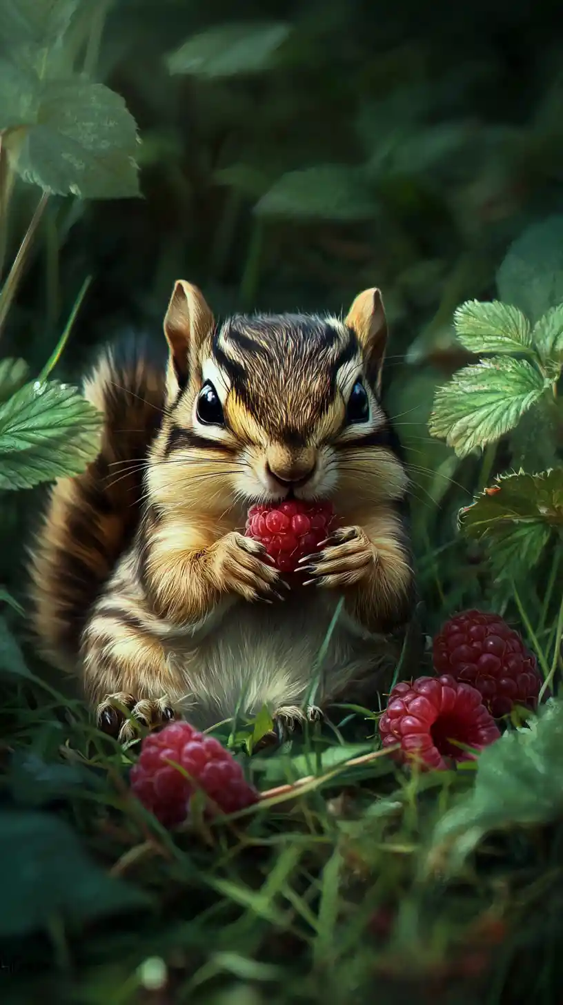 Adorable tamia avec une baie dans un pré d’été