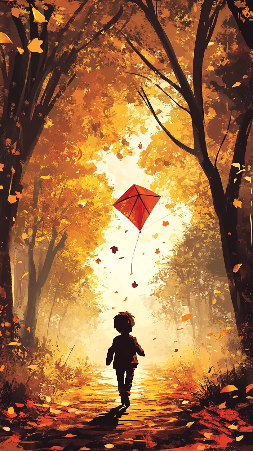 Silhouette Of A Boy Filled With Golden Forest Memories