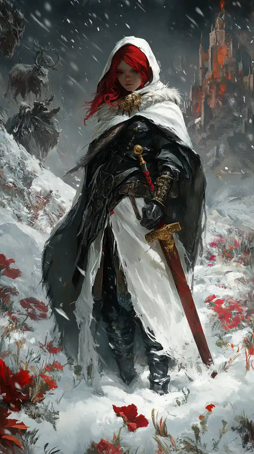 Red haired anime girl with battle hammer in palace