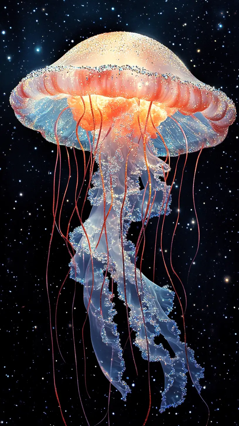 Majestic Jellyfish Silhouette Over A Starry Abstract Dune