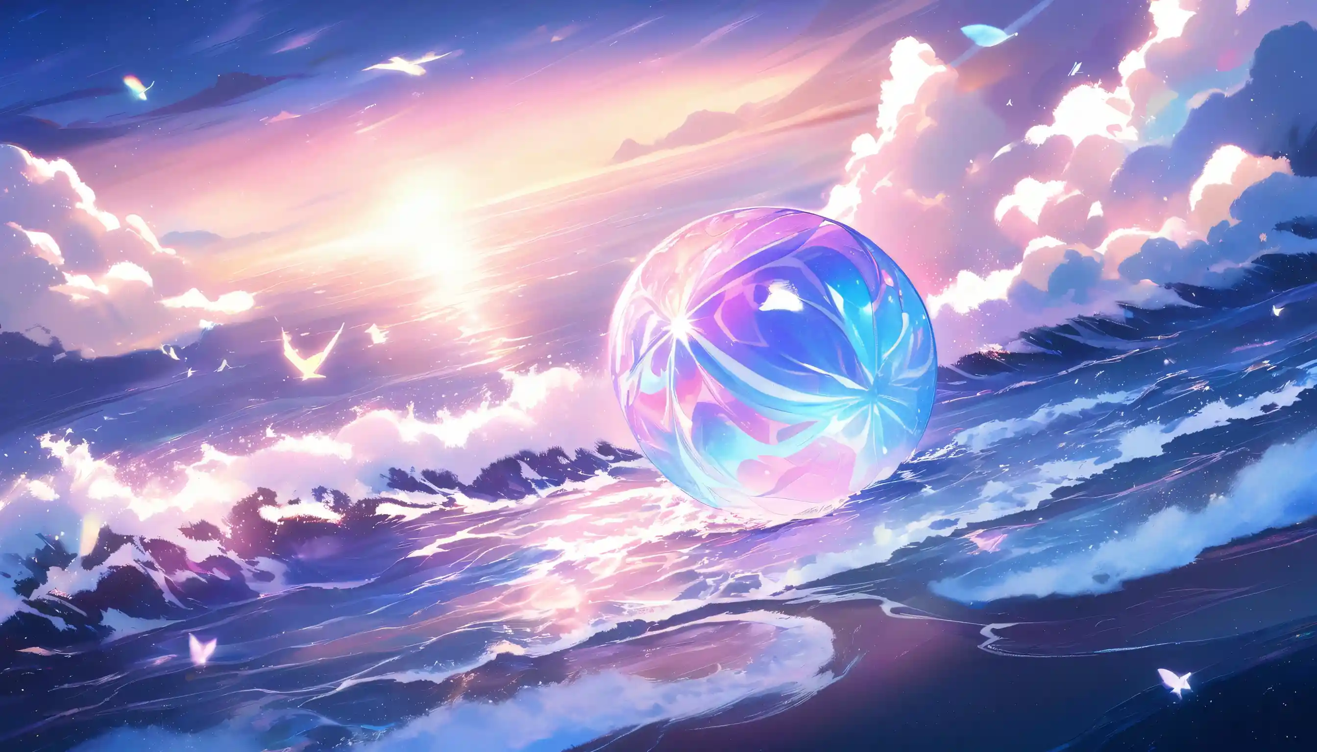 Vibrant summertime beach with glowing iridescent haze