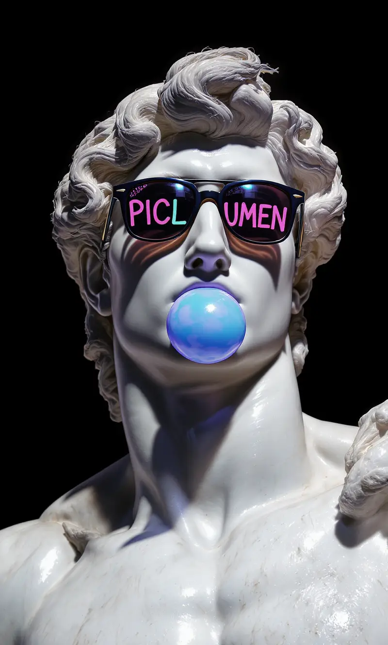 Classical marble statue with sunglasses and bubblegum pop art