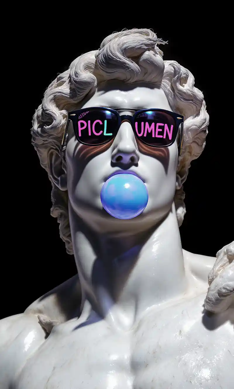Classical marble statue with sunglasses and bubblegum pop art