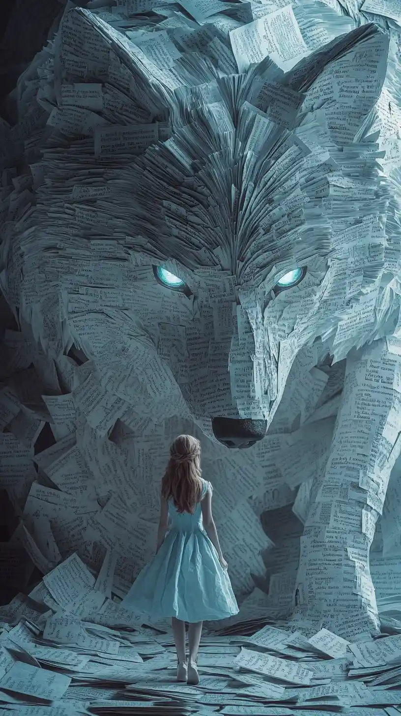 Girl Walking A Story Page Path With A Parchment Wolf