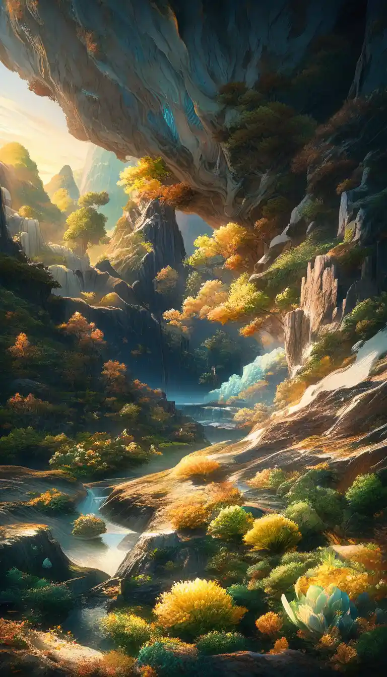 Peaceful mountain valley with river and lush green slopes