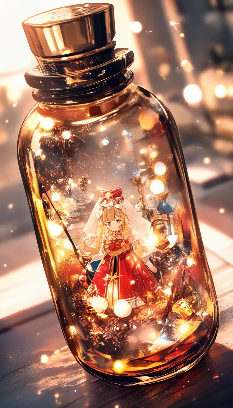 Glowing Christmas Scene Inside A Magical Glass Bottle