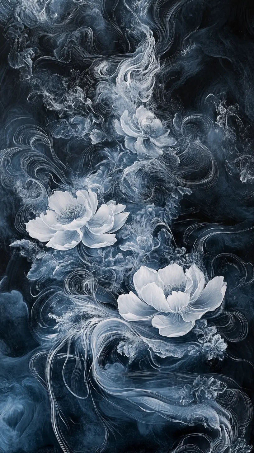 Monochrome Yin Yang Silhouette With Swirling Floral Vortex