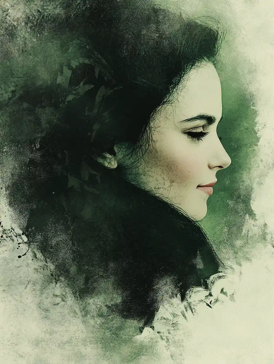 Dreamy half turned portrait of a mysterious curly haired girl