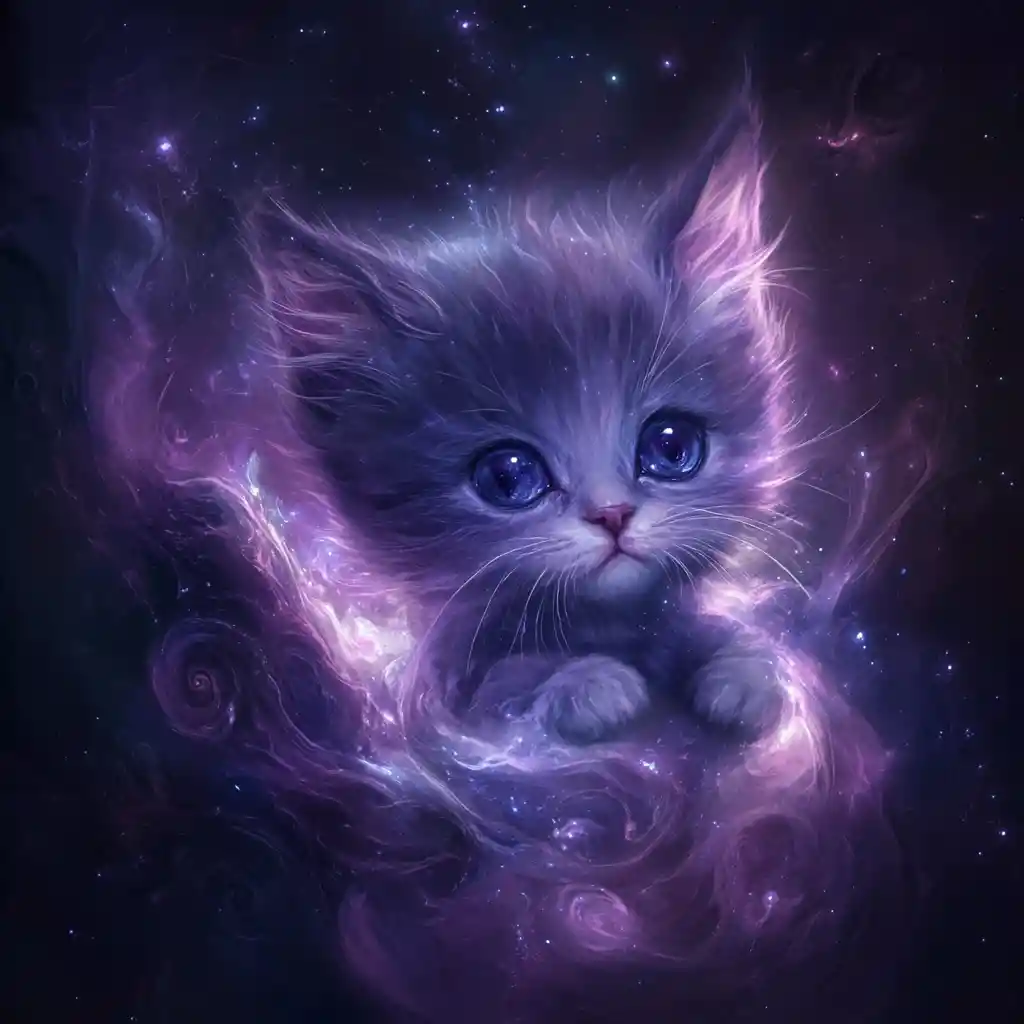 Cosmic kitten formed of swirling black holes and nebulae