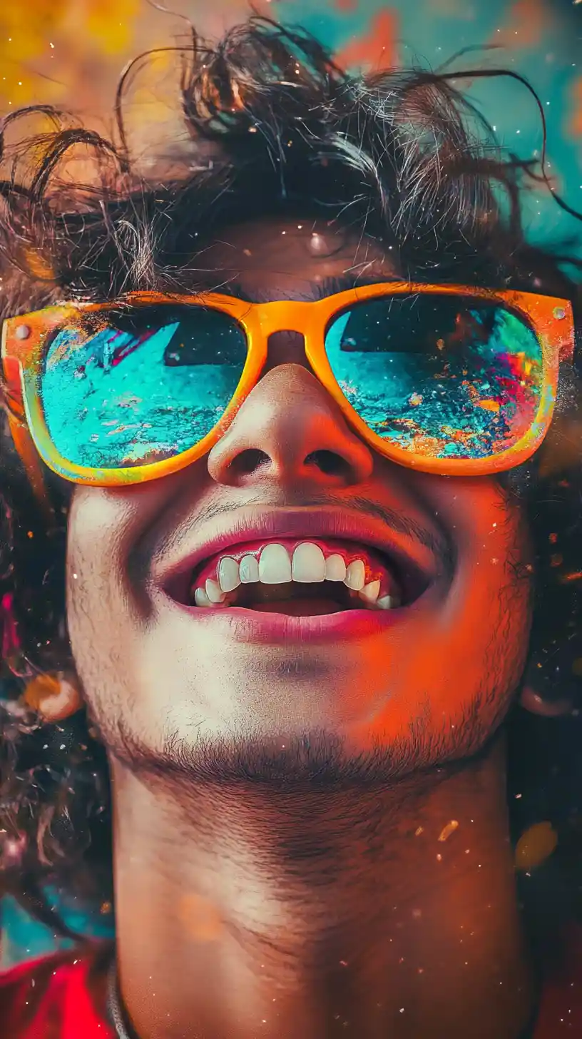 Artista bhangra sorridente in un colorato ritratto urbano