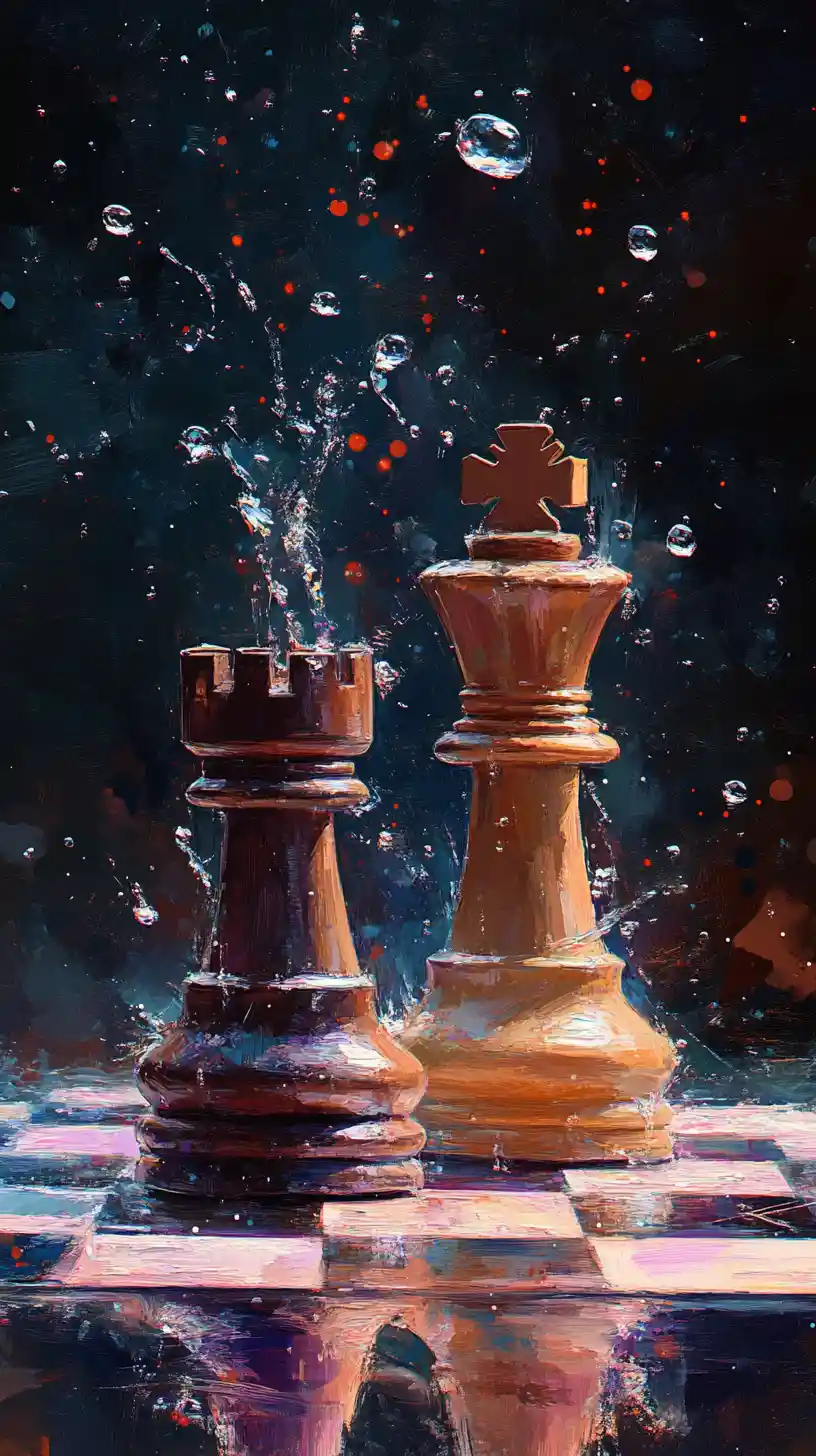 Peinture à l’huile dynamique d’un échiquier dramatique en mouvement