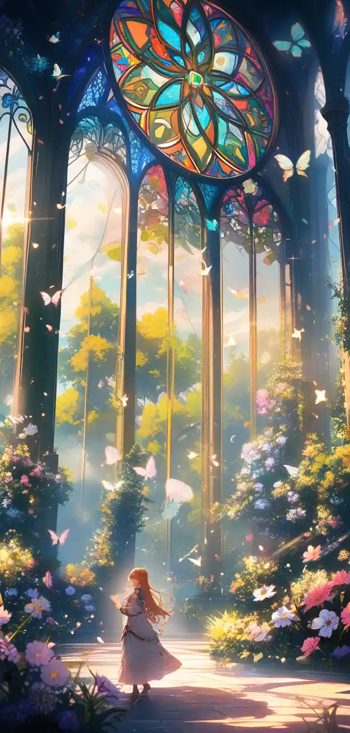 Graceful fantasy girl on a misty glowing forest path
