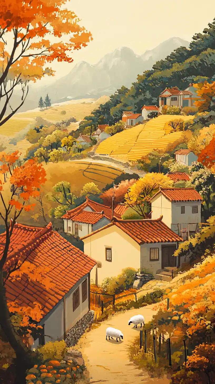 Dreamy korean countryside village with red roof houses