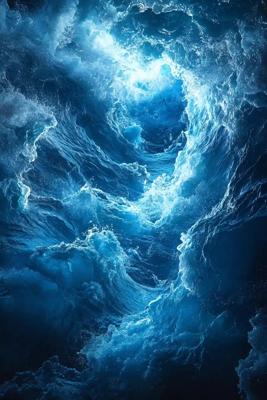 Deep blue ocean with fluid abstract water forms