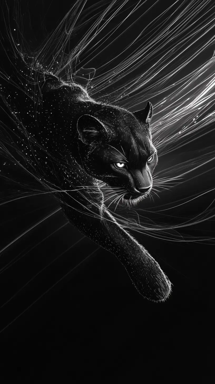 Majestic humanoid panther balancing in monochrome harmony