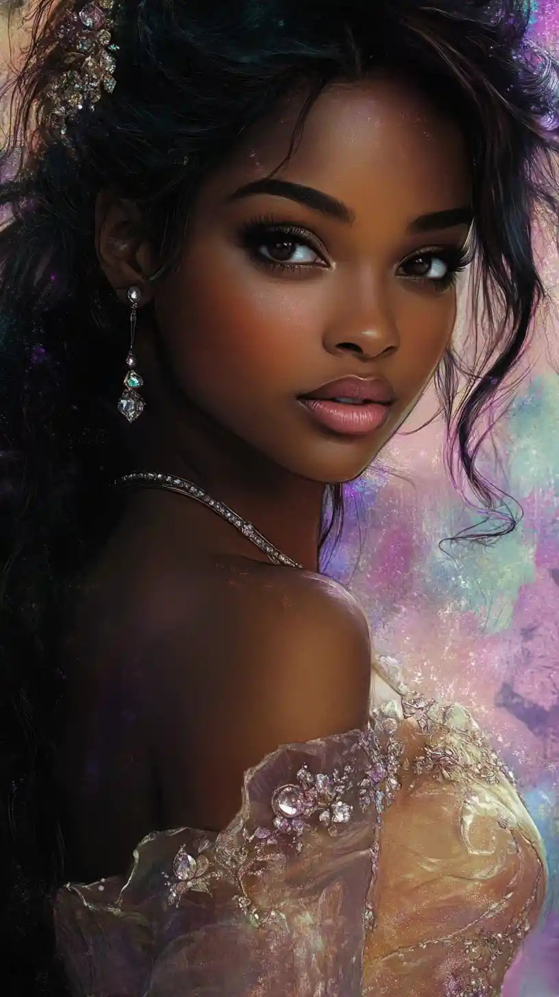Afro Asian queen portrait in soft ethereal light