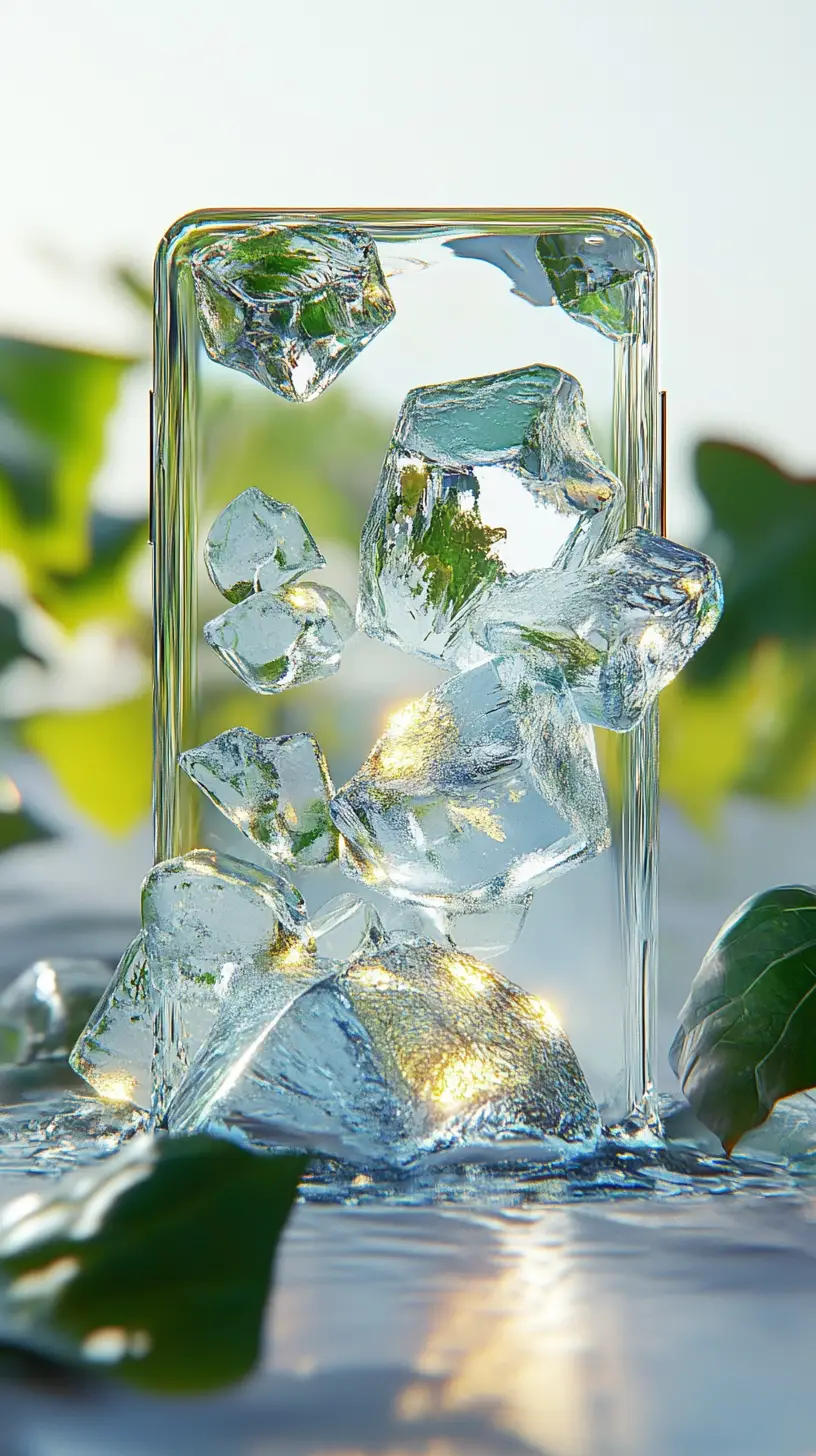 Frozen lemon smartphone rendered as a miniature 3d landscape