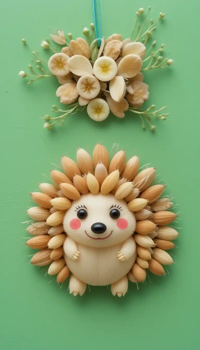 Cute Seed Art Hedgehog With Playful Beady Eyed Expression