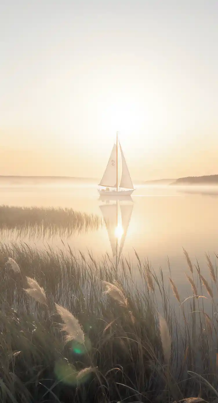 Sailboat At Sunrise Over Calm Cape Cod Marsh Waters