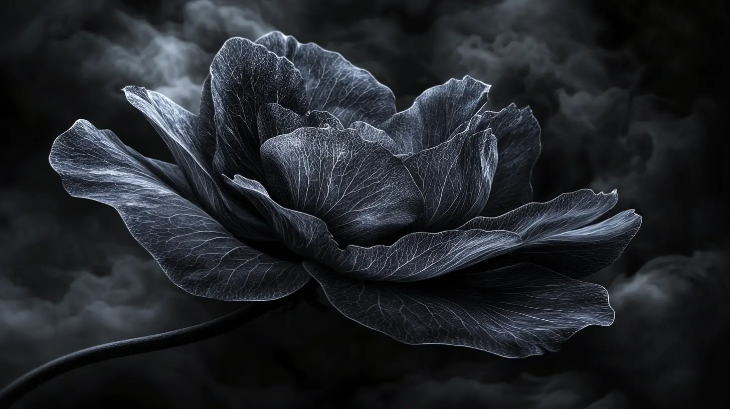 Solitary flower blooming under a dark surreal night sky
