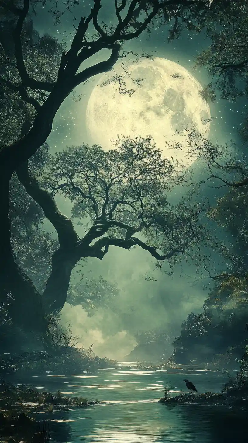 Mystical spirits dancing in a moonlit Romanian forest