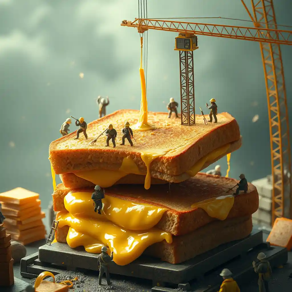 Tiny workers build a giant grilled cheese sandwich
