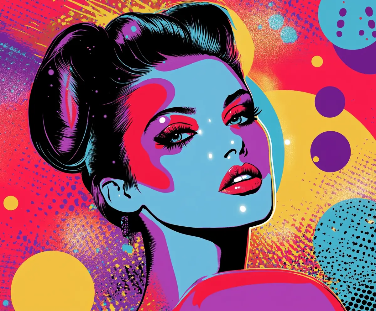 Retro Hollywood goddess in neon retro futuristic dreamscape