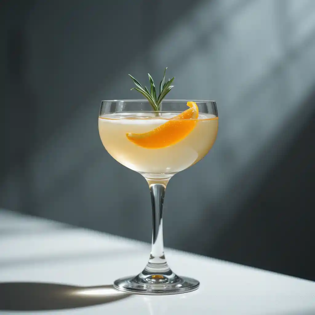 Elegant close up cocktail with floating garnish shadow