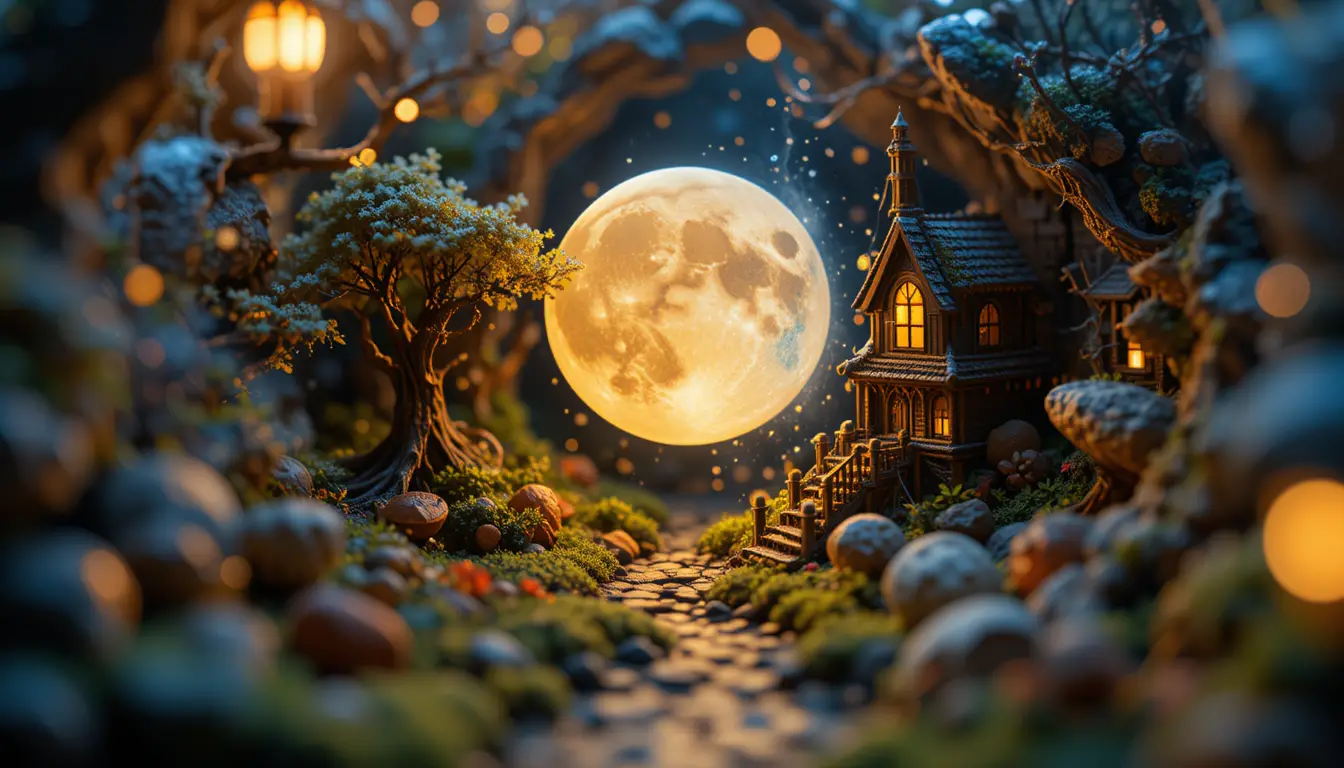 Macro miniature scene of august full moon energy