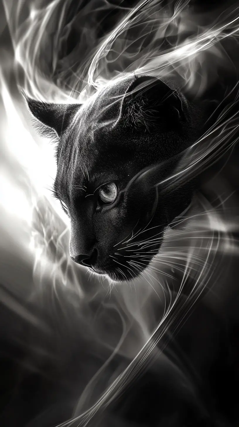 Humanoid panther balancing in abstract yin yang harmony