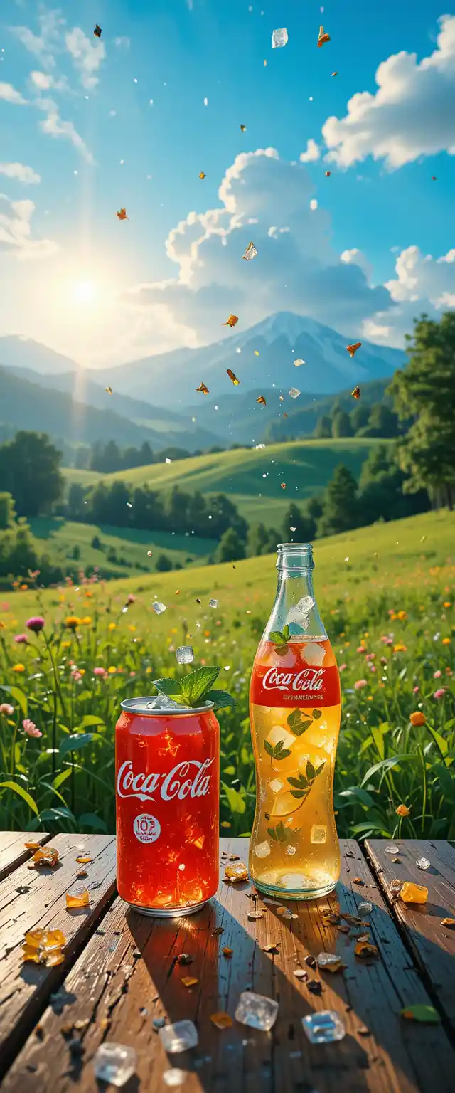 Gekühlte Coladosen im Eis vor blauem Hintergrund