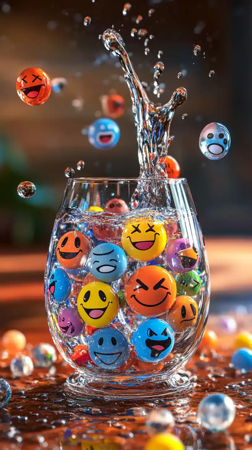 Crystal vase with colorful emoticon water beads and water