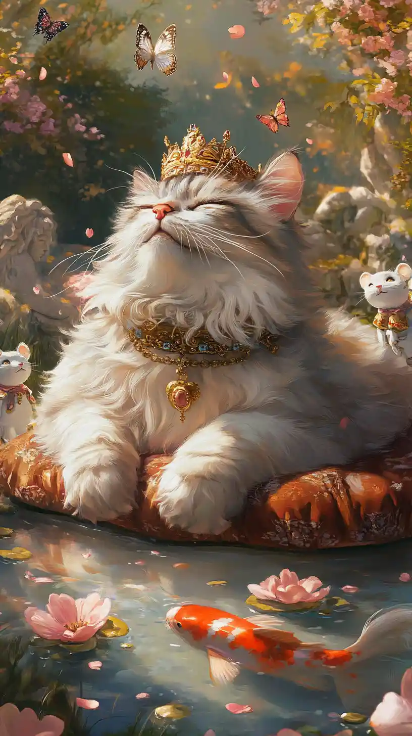Regal Persian Cat Lounging In A Palace Garden